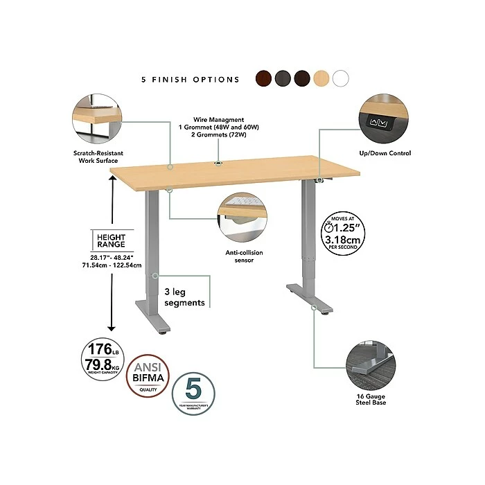 Bush Business Furniture Move 40 Series 28''-48'' Adjustable Standing Desk, Natural Maple/Cool Gray Metallic (M4S7230ACSK) 5 Bush Business Furniture Move 40 Series 28''-48'' Adjustable Standing Desk, Natural Maple/Cool Gray Metallic (M4S7230ACSK) - Image 3