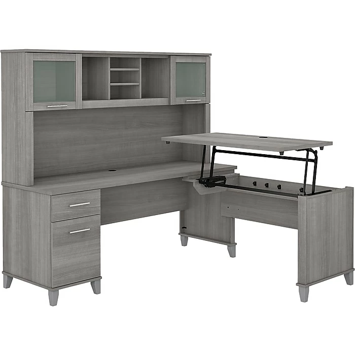Bush Furniture Somerset 35"-41" Adjustable Desk With Hutch, Platinum Gray (SET015PG) 3 Bush Furniture Somerset 35"-41" Adjustable Desk With Hutch, Platinum Gray (SET015PG)