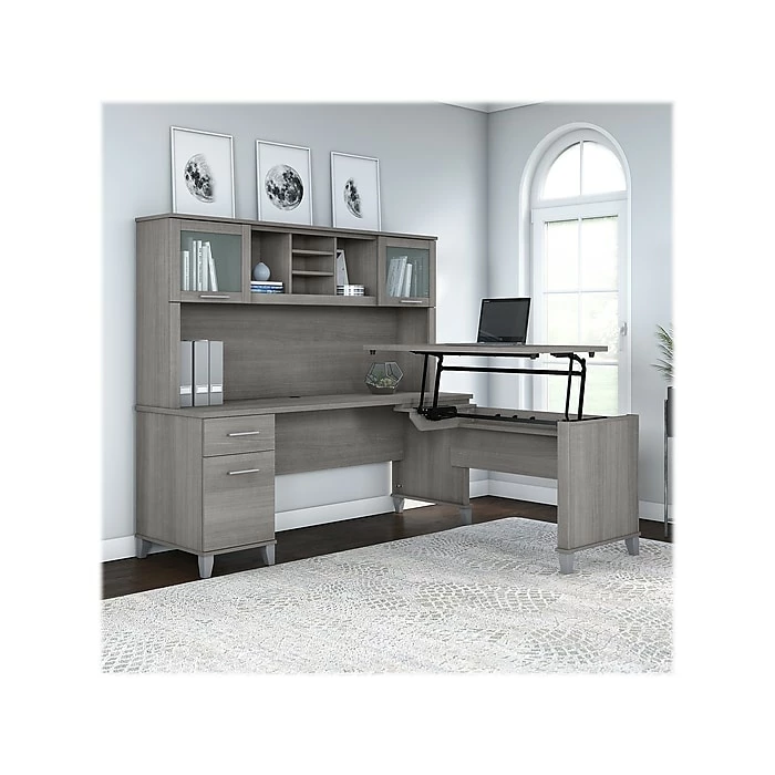 Bush Furniture Somerset 35"-41" Adjustable Desk With Hutch, Platinum Gray (SET015PG) 4 Bush Furniture Somerset 35"-41" Adjustable Desk With Hutch, Platinum Gray (SET015PG) - Image 2