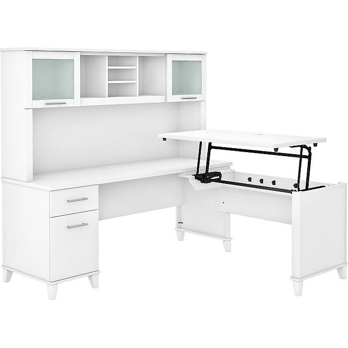 Bush Furniture Somerset 35"-41" Adjustable Desk With Hutch, White (SET015WH) 3 Bush Furniture Somerset 35"-41" Adjustable Desk With Hutch, White (SET015WH)