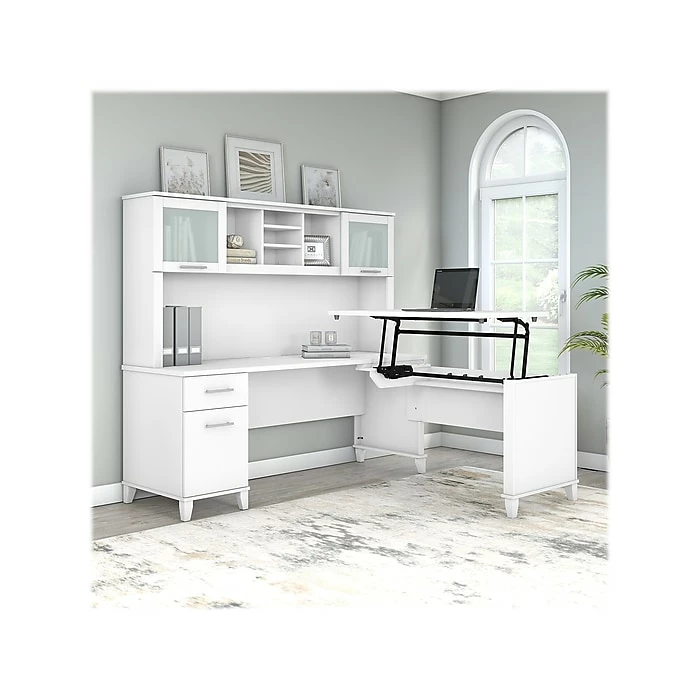 Bush Furniture Somerset 35"-41" Adjustable Desk With Hutch, White (SET015WH) 4 Bush Furniture Somerset 35"-41" Adjustable Desk With Hutch, White (SET015WH) - Image 2