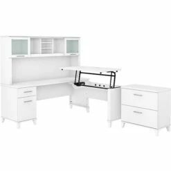 Bush Furniture Somerset 72"W 3-Position Sit To Stand L-Shaped Desk With Hutch And File Cabinet, White (SET016WH)