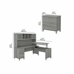 Bush Furniture Somerset 72"W 3-Position Sit To Stand L-Shaped Desk With Hutch And File Cabinet, Platinum Gray (SET016PG) 11 Bush Furniture Somerset 72"W 3-Position Sit To Stand L-Shaped Desk With Hutch And File Cabinet, Platinum Gray (SET016PG) -STAPLES Sales sp101295704 sc7