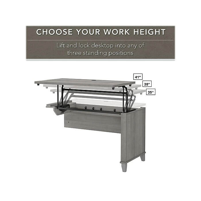 Bush Furniture Somerset 72"W 3-Position Sit To Stand L-Shaped Desk With Hutch And Bookcase, Platinum Gray (SET017PG) 5 Bush Furniture Somerset 72"W 3-Position Sit To Stand L-Shaped Desk With Hutch And Bookcase, Platinum Gray (SET017PG) - Image 3