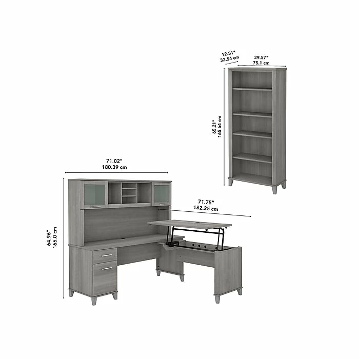 Bush Furniture Somerset 72"W 3-Position Sit To Stand L-Shaped Desk With Hutch And Bookcase, Platinum Gray (SET017PG) 7 Bush Furniture Somerset 72"W 3-Position Sit To Stand L-Shaped Desk With Hutch And Bookcase, Platinum Gray (SET017PG) - Image 5