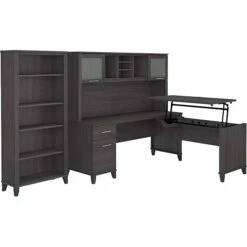 Bush Furniture Somerset 72W 3 Position Sit To Stand L Shaped Desk With Hutch And Bookcase, Storm Gray (SET017SG)