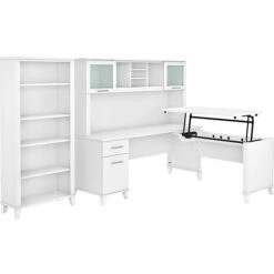 Bush Furniture Somerset 72"W 3-Position Sit To Stand L-Shaped Desk With Hutch And Bookcase, White (SET017WH)