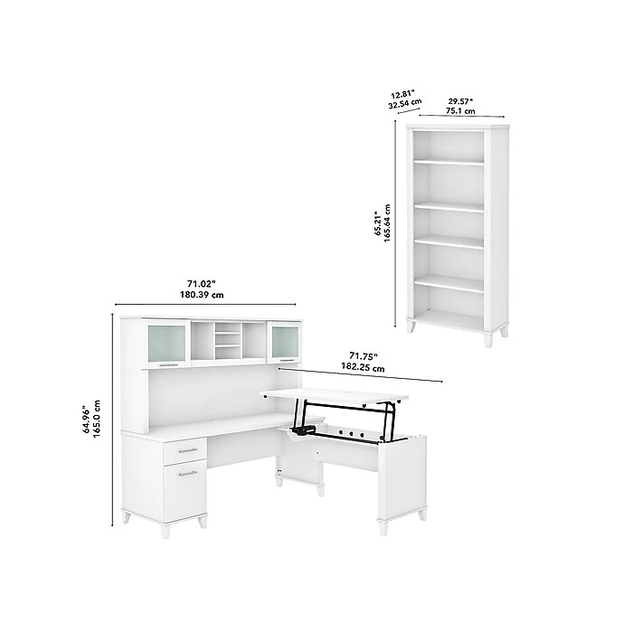 Bush Furniture Somerset 72"W 3-Position Sit To Stand L-Shaped Desk With Hutch And Bookcase, White (SET017WH) 7 Bush Furniture Somerset 72"W 3-Position Sit To Stand L-Shaped Desk With Hutch And Bookcase, White (SET017WH) - Image 5