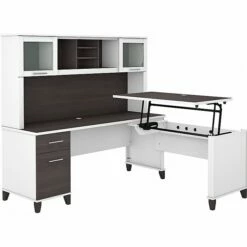 Bush Furniture Somerset 35"-41" Adjustable Desk With Return And Hutch, Storm Gray/White (SET015SGWH)