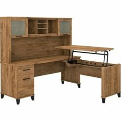 Bush Furniture Somerset Office Desk With 35"-41" Adjustable Return And Hutch, Fresh Walnut (SET015FW)