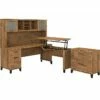 Bush Furniture Somerset Office Desk With 35"-41" Adjustable Return, Hutch, And File Cabinet, Fresh Walnut (SET016FW)