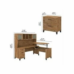 Bush Furniture Somerset Office Desk With 35"-41" Adjustable Return, Hutch, And File Cabinet, Fresh Walnut (SET016FW) 14 Bush Furniture Somerset Office Desk With 35"-41" Adjustable Return, Hutch, And File Cabinet, Fresh Walnut (SET016FW) -STAPLES Sales sp108409455 sc7