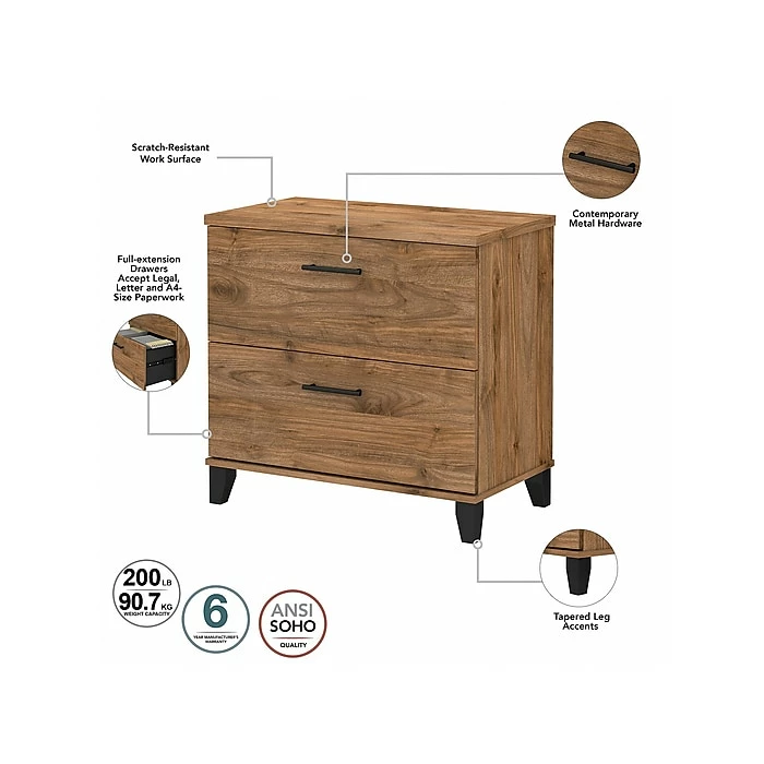 Bush Furniture Somerset Office Desk With 35"-41" Adjustable Return, Hutch, And File Cabinet, Fresh Walnut (SET016FW) 9 Bush Furniture Somerset Office Desk With 35"-41" Adjustable Return, Hutch, And File Cabinet, Fresh Walnut (SET016FW) - Image 7