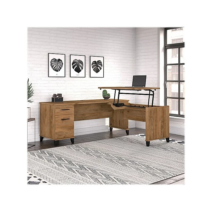 Bush Furniture Somerset 35"-41" Adjustable Desk With Return, Fresh Walnut (SET014FW) 4 Bush Furniture Somerset 35"-41" Adjustable Desk With Return, Fresh Walnut (SET014FW) - Image 2