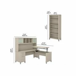 Bush Furniture Somerset Office Desk With 35"-41" Adjustable Return, Hutch, And Bookcase, Sand Oak (SET017SO) -STAPLES Sales sp108409481 sc7