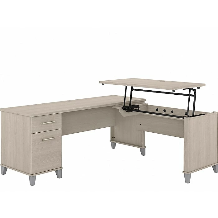 Bush Furniture Somerset 35"-41" Adjustable Desk With Return, Sand Oak (SET014SO) 3 Bush Furniture Somerset 35"-41" Adjustable Desk With Return, Sand Oak (SET014SO)