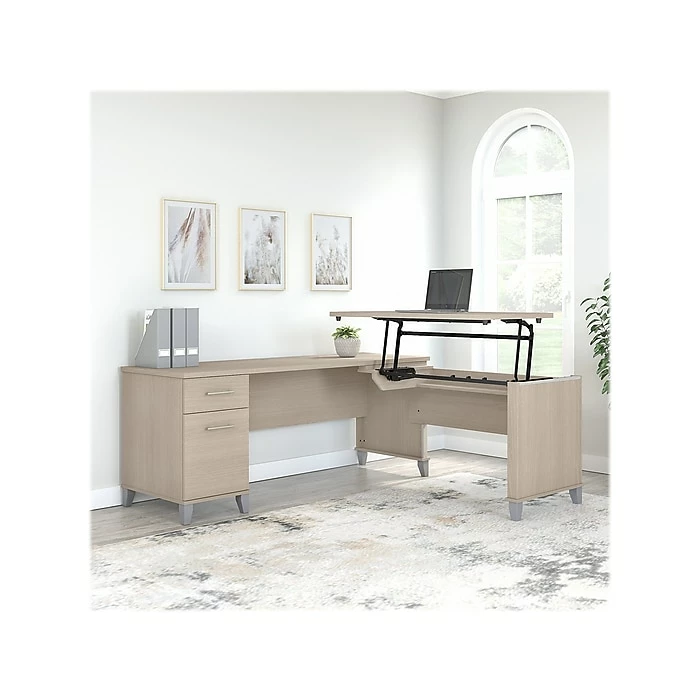 Bush Furniture Somerset 35"-41" Adjustable Desk With Return, Sand Oak (SET014SO) 4 Bush Furniture Somerset 35"-41" Adjustable Desk With Return, Sand Oak (SET014SO) - Image 2
