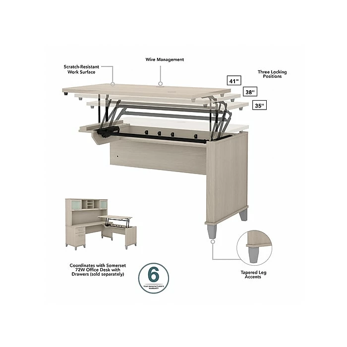 Bush Furniture Somerset 35"-41" Adjustable Desk With Return, Sand Oak (SET014SO) 6 Bush Furniture Somerset 35"-41" Adjustable Desk With Return, Sand Oak (SET014SO) - Image 4
