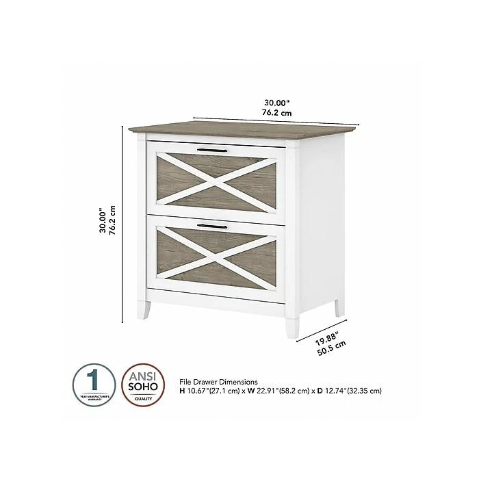 Bush Furniture Key West 2-Drawer Lateral File Cabinet, Letter/Legal, Shiplap Gray/Pure White, 30" (KWF130G2W-03) 7 Bush Furniture Key West 2-Drawer Lateral File Cabinet, Letter/Legal, Shiplap Gray/Pure White, 30" (KWF130G2W-03) - Image 5