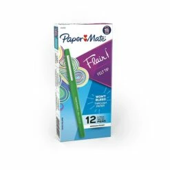 Paper Mate Flair Felt Pen, Medium Point, Green Ink, Dozen (8440152)