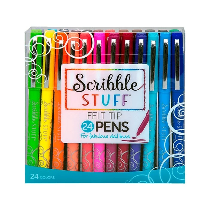 Scribble Stuff Felt Pens, Felt Tip Point, Assorted Inks, 24/Pack (FWP62) 3 Scribble Stuff Felt Pens, Felt Tip Point, Assorted Inks, 24/Pack (FWP62)