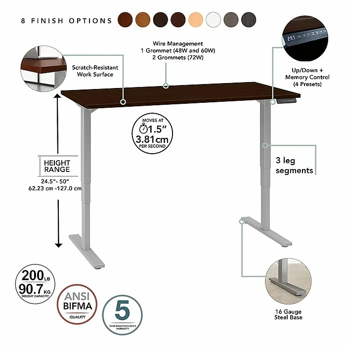 Bush Business Furniture Move 80 Series 23''-49'' Adjustable Standing Desk, Mocha Cherry (HAT7230MRK) 5 Bush Business Furniture Move 80 Series 23''-49'' Adjustable Standing Desk, Mocha Cherry (HAT7230MRK) - Image 3