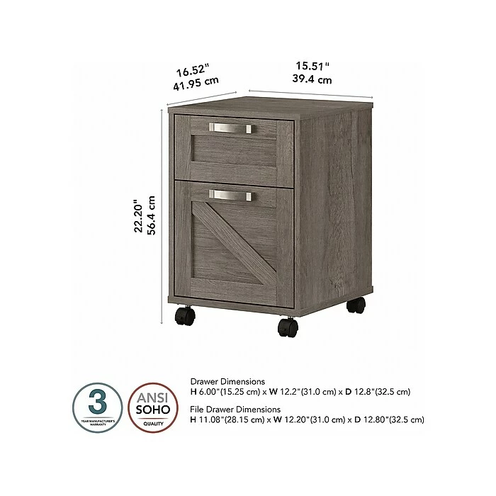 Kathy Ireland® Home By Bush Furniture 2-Drawer Vertical File Cabinet, Mobile, Letter/Legal, Restored Gray, 17" 7 Kathy Ireland® Home By Bush Furniture 2-Drawer Vertical File Cabinet, Mobile, Letter/Legal, Restored Gray, 17" - Image 5