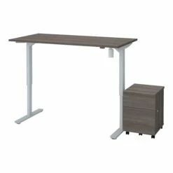 Bestar Universel 28"-45" Adjustable Standing Desk With Mobile Pedestal, Bark Gray (65872-47)