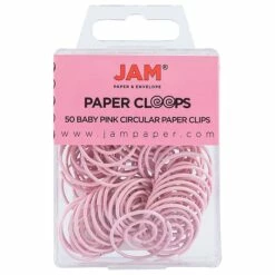 JAM Paper® Colored Circular Paper Clips, Round Paperclips, Baby Pink, 50/Pack (2187132)