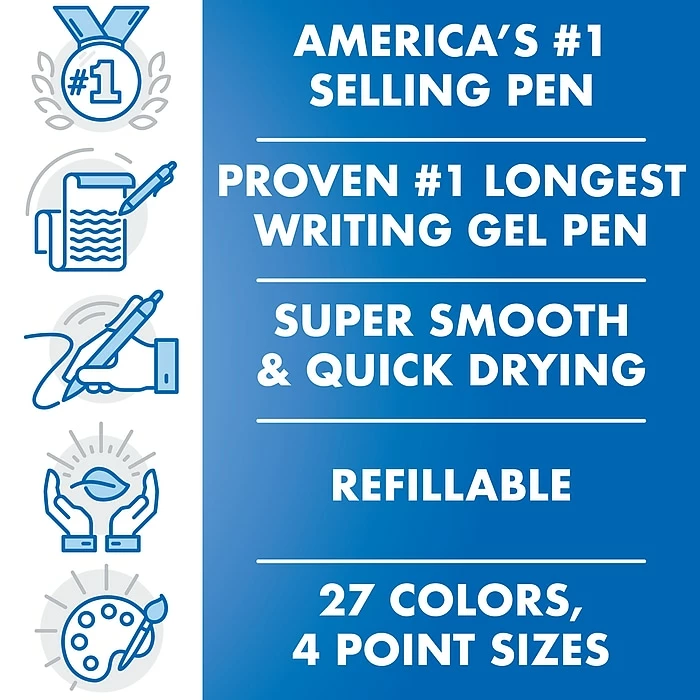 Pilot G2 Retractable Gel Pens, Bold Point, Blue Ink, Dozen (31257) 5 Pilot G2 Retractable Gel Pens, Bold Point, Blue Ink, Dozen (31257) - Image 3