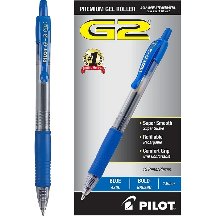 Pilot G2 Retractable Gel Pens, Bold Point, Blue Ink, Dozen (31257) 3 Pilot G2 Retractable Gel Pens, Bold Point, Blue Ink, Dozen (31257)