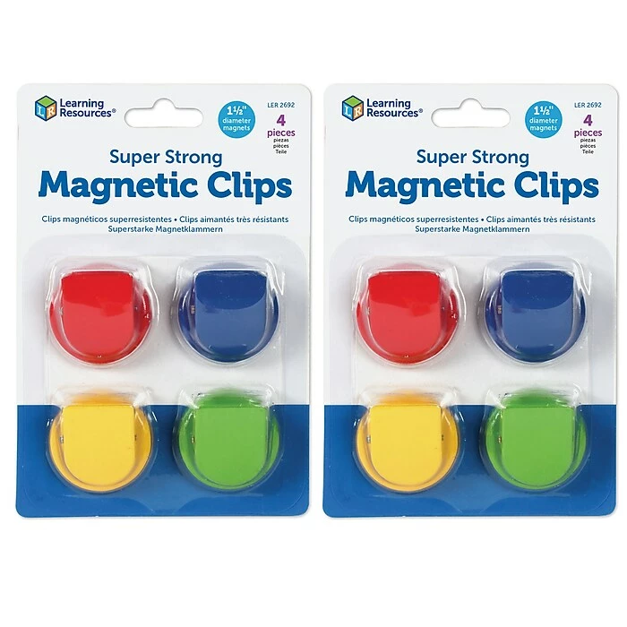 Learning Resources Super Strong Magnetic Clips, 1.5", Assorted Colors, 4 Per Pack, 2 Packs (LER2692-2) 3 Learning Resources Super Strong Magnetic Clips, 1.5", Assorted Colors, 4 Per Pack, 2 Packs (LER2692-2)