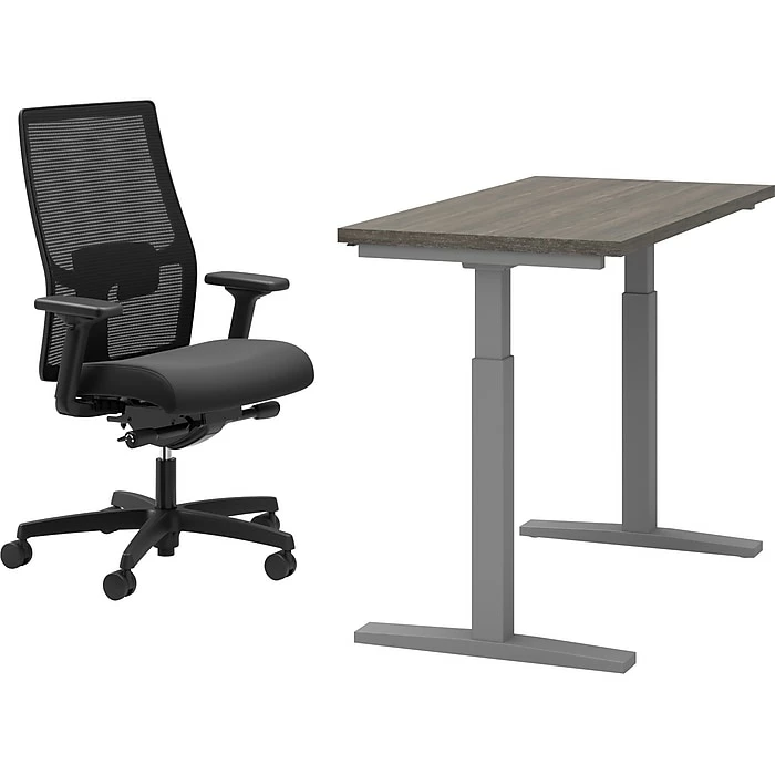 HON Coze 26"-44" Adjustable Desk With Ignition Task Chair, Florence Walnut/Silver/Black (HCZ48FWHIGNCU10) 3 HON Coze 26"-44" Adjustable Desk With Ignition Task Chair, Florence Walnut/Silver/Black (HCZ48FWHIGNCU10)