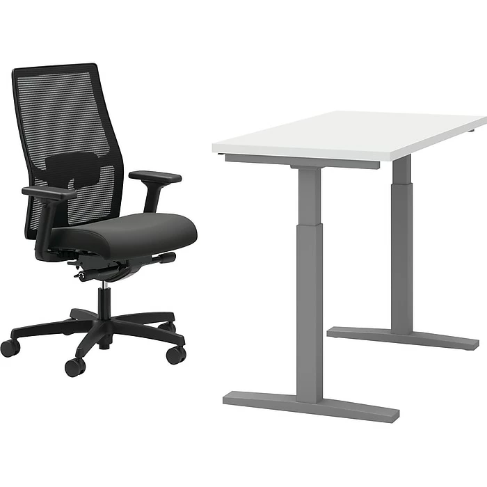 HON Coze 26"-44" Adjustable Desk With Ignition Task Chair, Designer White/Silver/Black (HCZ48DWHIGNCU10) 3 HON Coze 26"-44" Adjustable Desk With Ignition Task Chair, Designer White/Silver/Black (HCZ48DWHIGNCU10)