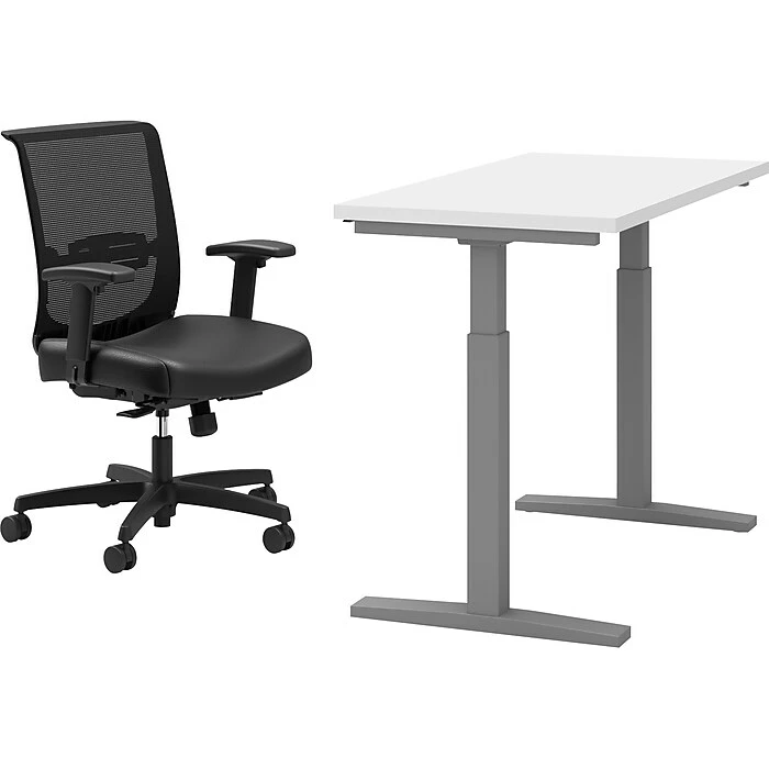 HON Coze 26"-44" Adjustable Desk With Convergence Task Chair, Designer White/Silver/Black (HCZ48DWHCNVUR10) 3 HON Coze 26"-44" Adjustable Desk With Convergence Task Chair, Designer White/Silver/Black (HCZ48DWHCNVUR10)