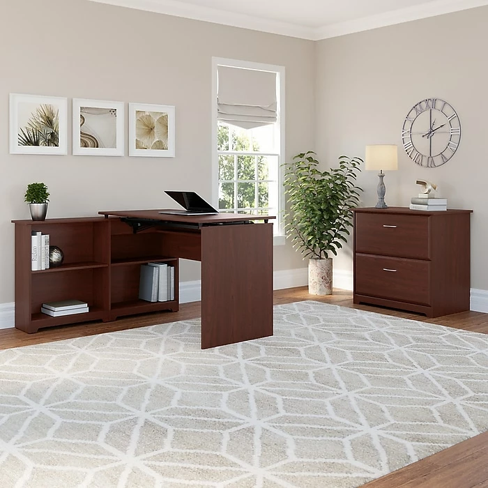 Bush Furniture Cabot 36"-42"H 3 Position Sit To Stand Corner Bookshelf Desk, Harvest Cherry (WC31416) 10 Bush Furniture Cabot 36"-42"H 3 Position Sit To Stand Corner Bookshelf Desk, Harvest Cherry (WC31416) - Image 8