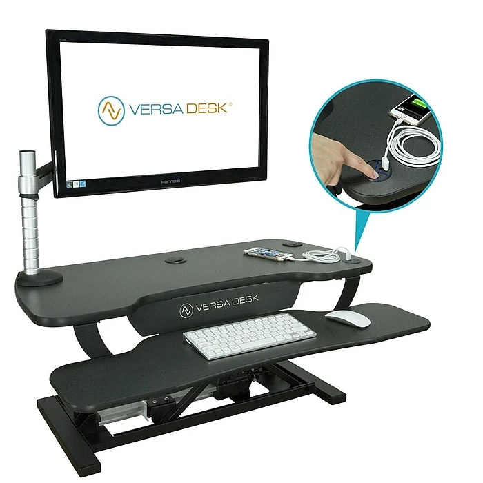 VersaDesk PowerPro 40"W Electric Sit To Stand Desktop Converter With Keyboard Tray & USB Port, Black (SP7644024-00-01) 4 VersaDesk PowerPro 40"W Electric Sit To Stand Desktop Converter With Keyboard Tray & USB Port, Black (SP7644024-00-01) - Image 2