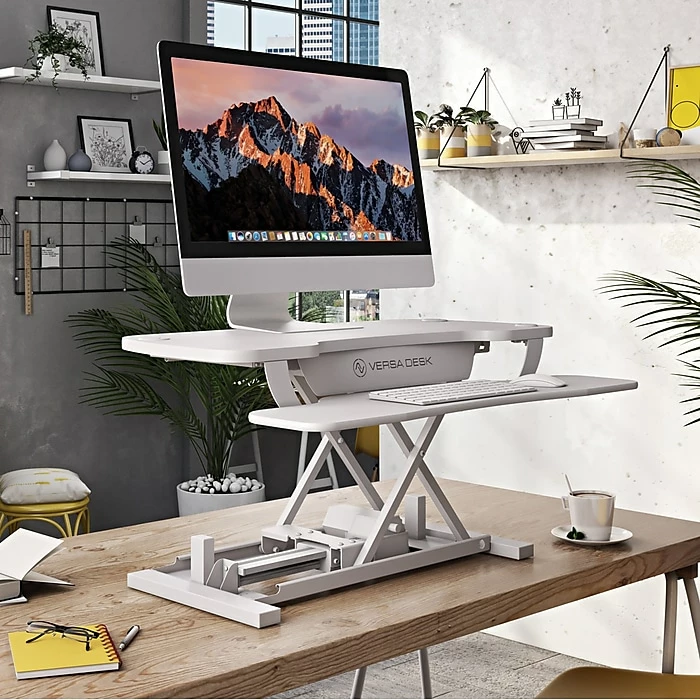 VersaDesk PowerPro 48"W Electric Sit To Stand Desktop Converter With Keyboard Tray & USB Port, White (SP7644824-00-05) 4 VersaDesk PowerPro 48"W Electric Sit To Stand Desktop Converter With Keyboard Tray & USB Port, White (SP7644824-00-05) - Image 2