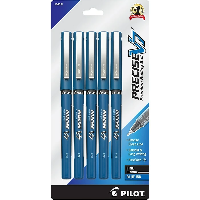 Pilot Precise V7 Rollerball Pens, Fine Point, Blue Ink, 5/Pack (26021) 3 Pilot Precise V7 Rollerball Pens, Fine Point, Blue Ink, 5/Pack (26021)