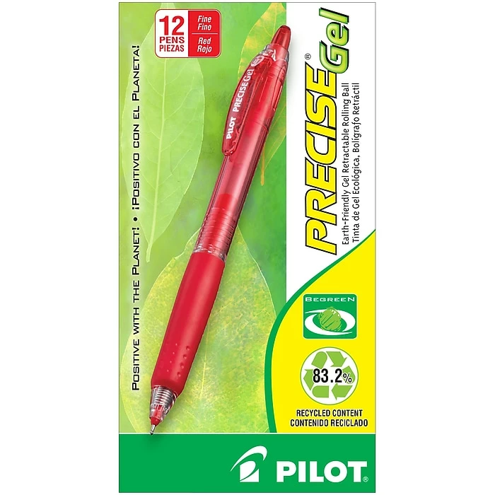 Pilot Precise Gel BeGreen Retractable Gel Pens, Fine Point, Red Ink, Dozen (15003) 3 Pilot Precise Gel BeGreen Retractable Gel Pens, Fine Point, Red Ink, Dozen (15003)
