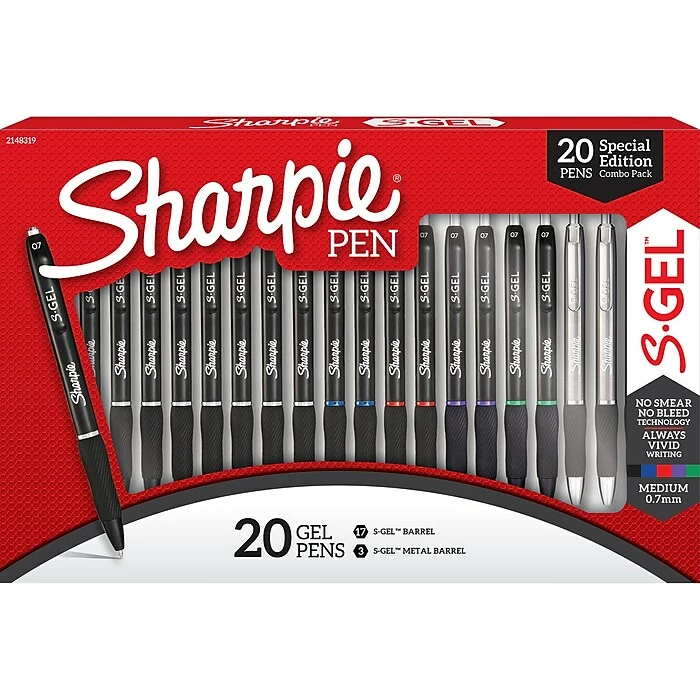 Sharpie S-Gel Retractable Gel Pens, Medium Point, Assorted Inks, 20/Pack (2148319) 3 Sharpie S-Gel Retractable Gel Pens, Medium Point, Assorted Inks, 20/Pack (2148319)