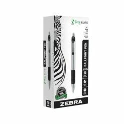 Zebra Z-Grip Elite Retractable Ballpoint Pen, Medium Point, Black Ink, Dozen (27010)