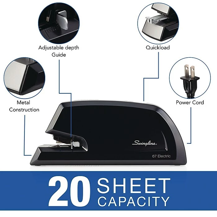 Swingline Commercial Electric Stapler, 20 Sheet Capacity, Black/Silver (06701) 6 Swingline Commercial Electric Stapler, 20 Sheet Capacity, Black/Silver (06701) - Image 4