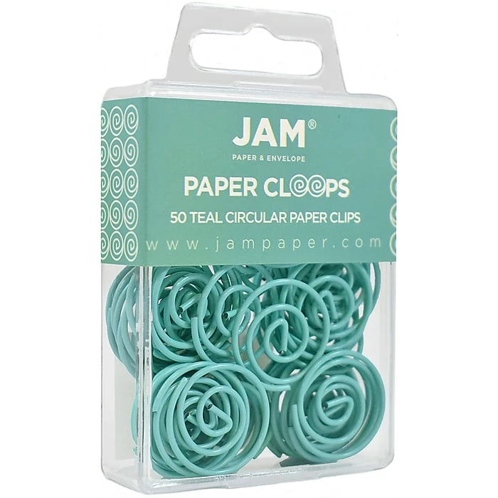 JAM Paper Circular Small Paper Clips, Teal, 2 Packs Of 50 (21832066B) 4 JAM Paper Circular Small Paper Clips, Teal, 2 Packs Of 50 (21832066B) - Image 2