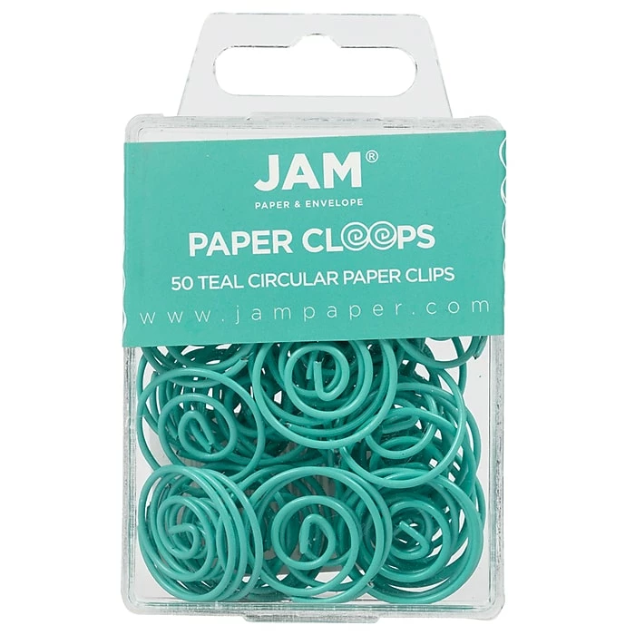JAM Paper Colored Circular Paper Clips, Round Paperclips, Teal, 50/Pack (21832066) 3 JAM Paper Colored Circular Paper Clips, Round Paperclips, Teal, 50/Pack (21832066)