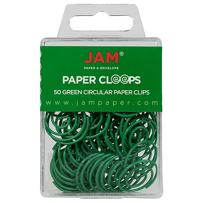 JAM Paper Colored Circular Paper Clips, Round Paperclips, Green, 2 Packs Of 50 (2187135B) 3 JAM Paper Colored Circular Paper Clips, Round Paperclips, Green, 2 Packs Of 50 (2187135B)
