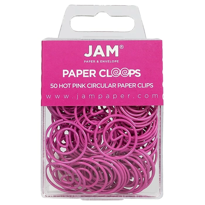 JAM Paper Colored Circular Paper Clips, Round Paperclips, Hot Pink Fuchsia, 2 Packs Of 50 (2187136B) 3 JAM Paper Colored Circular Paper Clips, Round Paperclips, Hot Pink Fuchsia, 2 Packs Of 50 (2187136B)