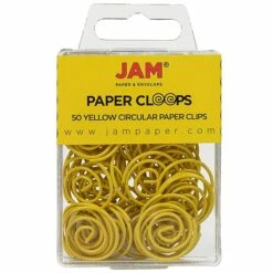 JAM Paper Colored Circular Paper Clips, Round Paperclips, Yellow, 2 Packs Of 50 (2187140B)