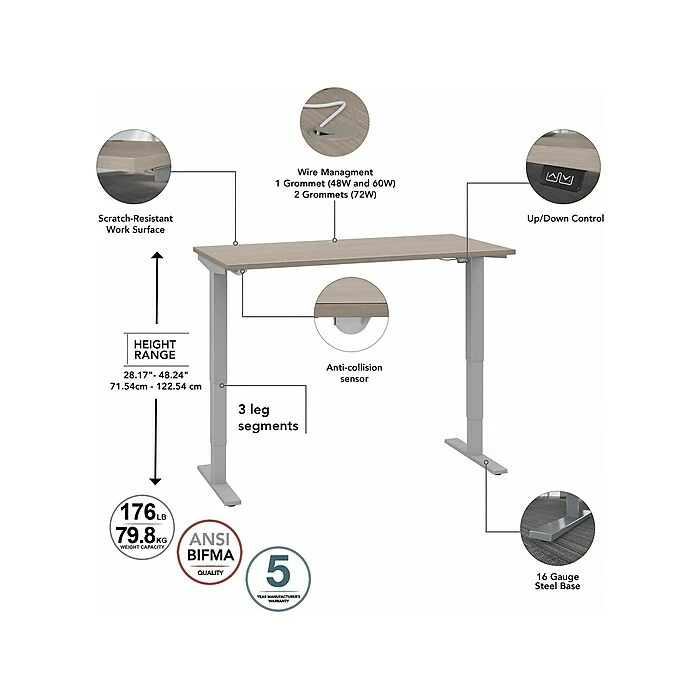 Bush Business Furniture Move 40 Series 28"-48" Adjustable Standing Desk, Sand Oak/Cool Gray Metallic (M4S4830SOSK) 5 Bush Business Furniture Move 40 Series 28"-48" Adjustable Standing Desk, Sand Oak/Cool Gray Metallic (M4S4830SOSK) - Image 3