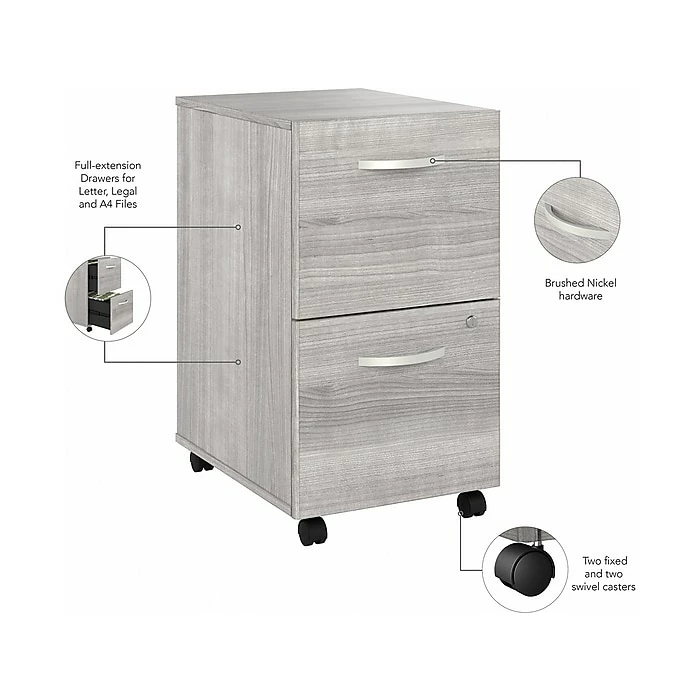 Bush Business Furniture Hybrid 2-Drawer Mobile File Cabinet, Letter/Legal, Platinum Gray, 20", (HYF116PGSU-Z) 5 Bush Business Furniture Hybrid 2-Drawer Mobile File Cabinet, Letter/Legal, Platinum Gray, 20", (HYF116PGSU-Z) - Image 3